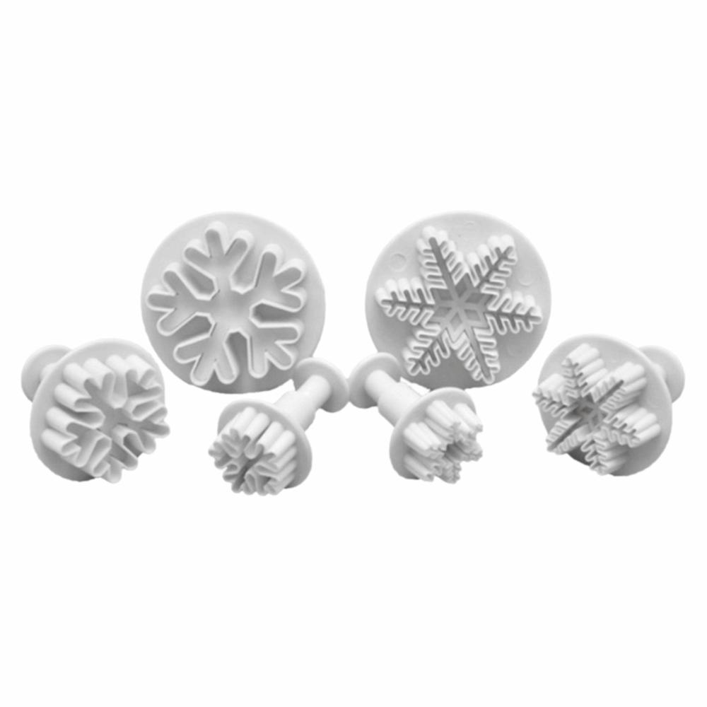 6pcs Plunger Design Snowflake Molds Food Grade Plastic Cookie Embossing Tools Fondant Decorating
