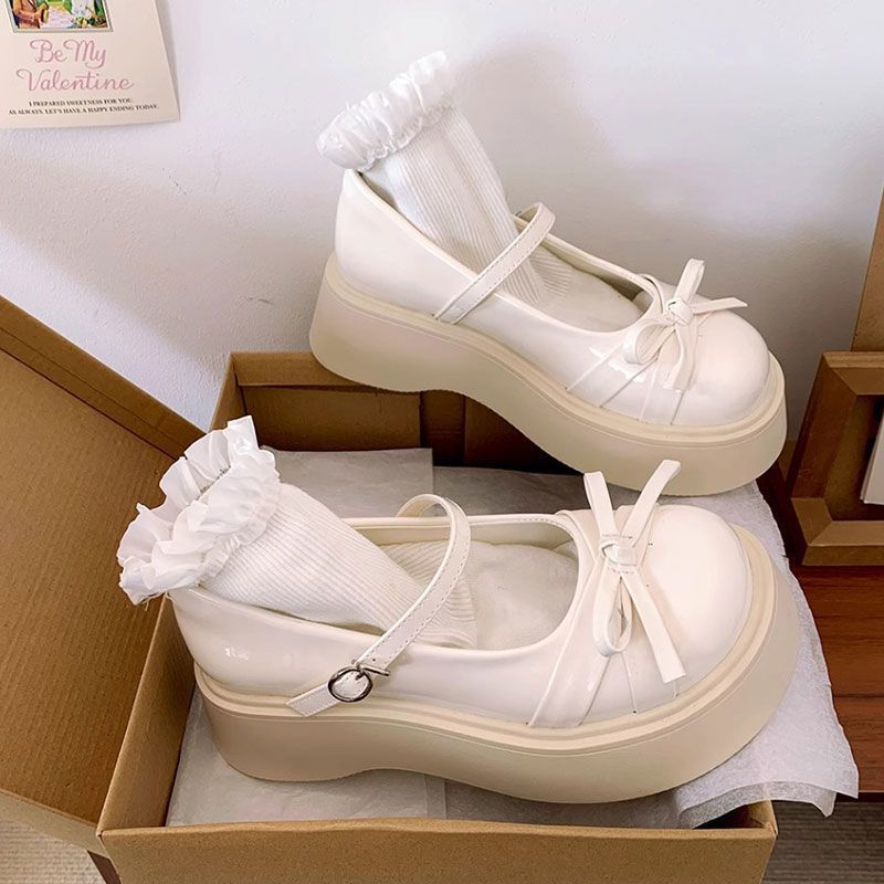 Ретро бант круглый носок платформа маленькие кожаные туфли женские новые осенние туфли Мэри Джейн туфли феи