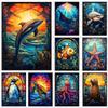 Colorful Sea Life Stained Glass Wall Art Clownfish Sea Turtle Octopus Whale Canvas Posters Abstract Animal Pictures for Home D