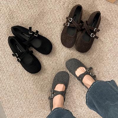 Модные балетки с квадратным носком из флиса, женские зимние теплые шерстяные туфли Мэри Джейн, женские фирменные элегантные плюшевые мокасины