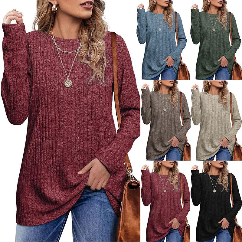Fashion New Women's Clothing Autumn Winter Round Neck Sweater Solid Color Top Long Sleeve T-shirt