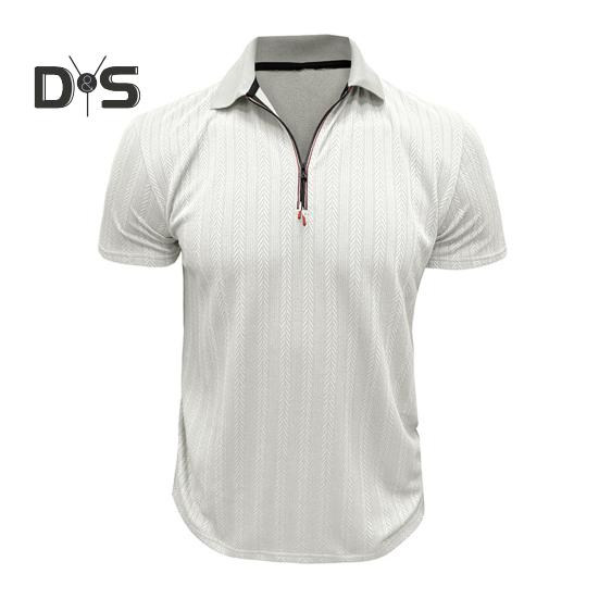 Мужская летняя рубашка с коротким рукавом, застегивающаяся на молнию, с лацканами, жаккардовый пуловер, свободная рубашка для поездок на работу и путешествий на открытом воздухе