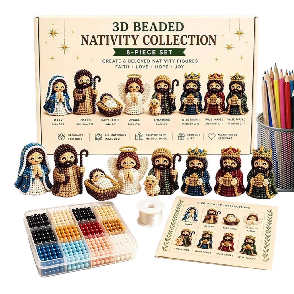 Unfinished 3D Bead Christmas Themed DIY Craft Kit Handmade Nativity Bead Craft Kit 3D Beaded Craft Figurines Decor