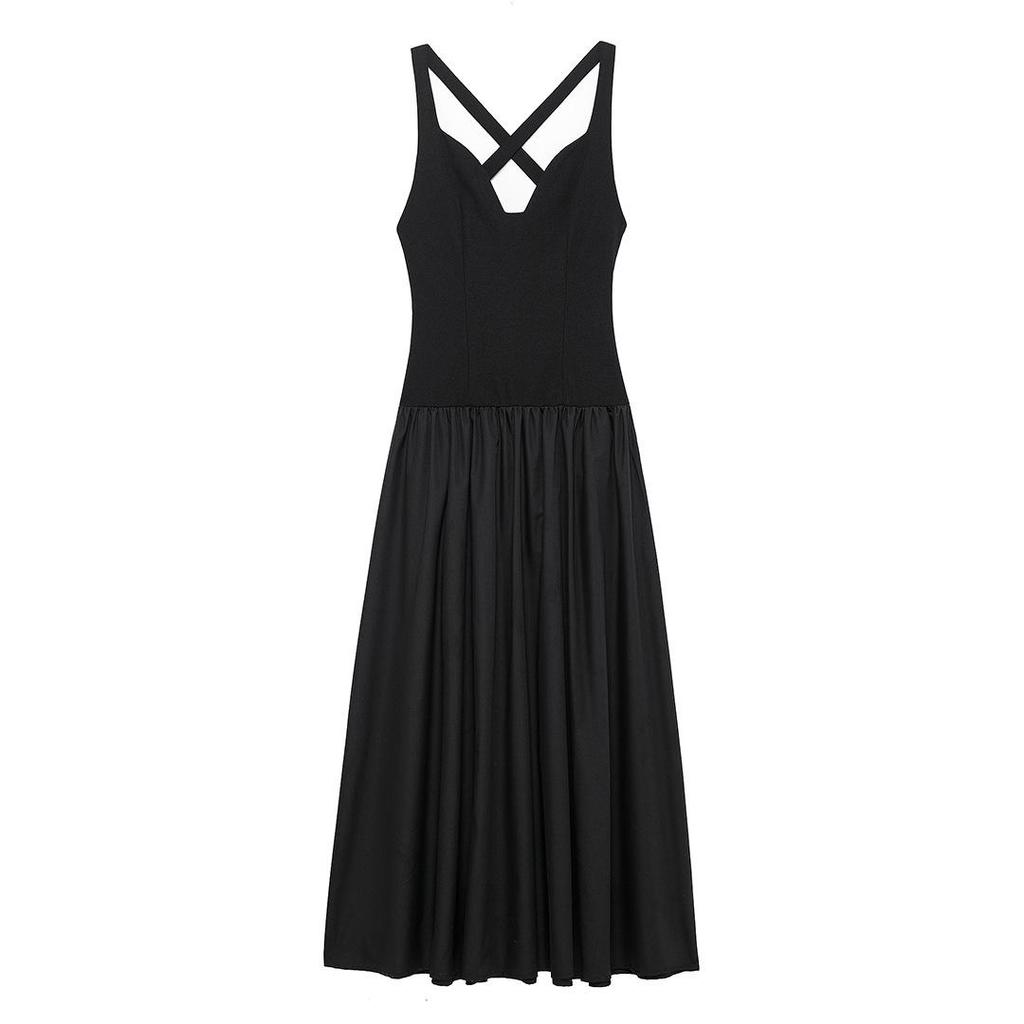 2025 Spring Women's European & American Style Slimming Sleeveless Solid Color Crossover Vest Dress