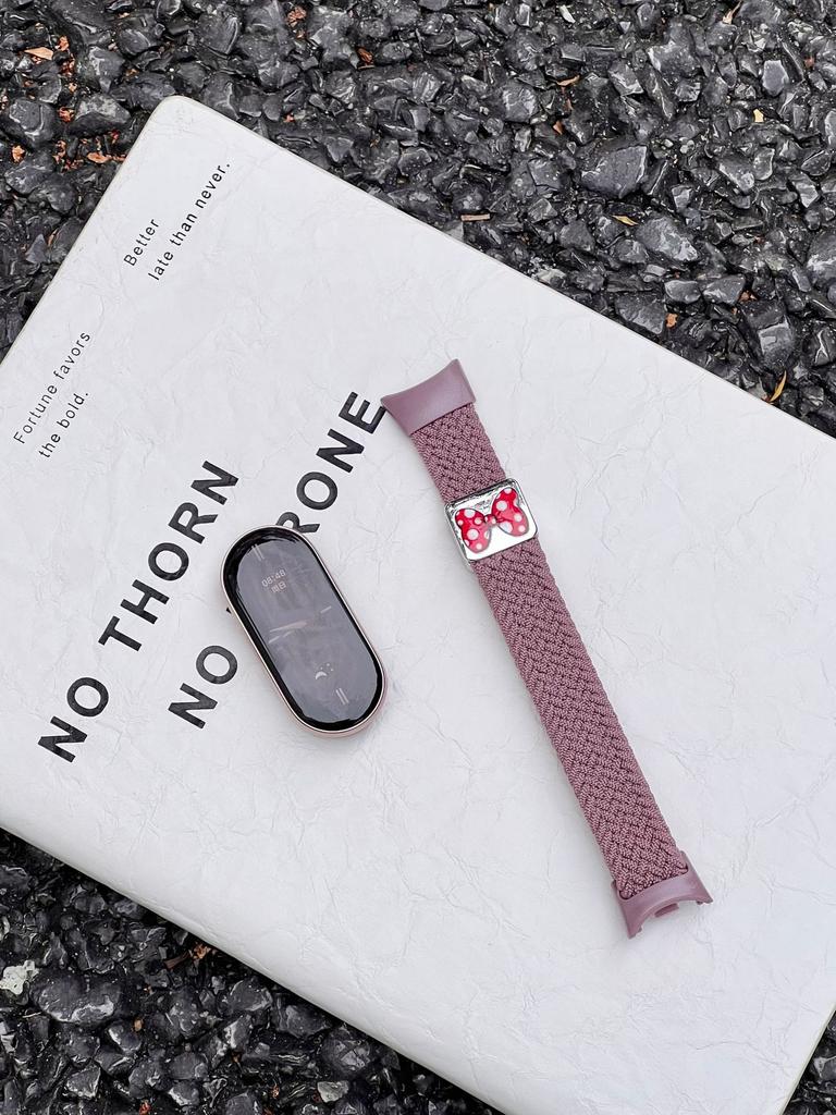 The elastic nylon woven bow magnetic buckle strap is suitable for the Mi Band 9th generation wristband Mi 8 women's strap