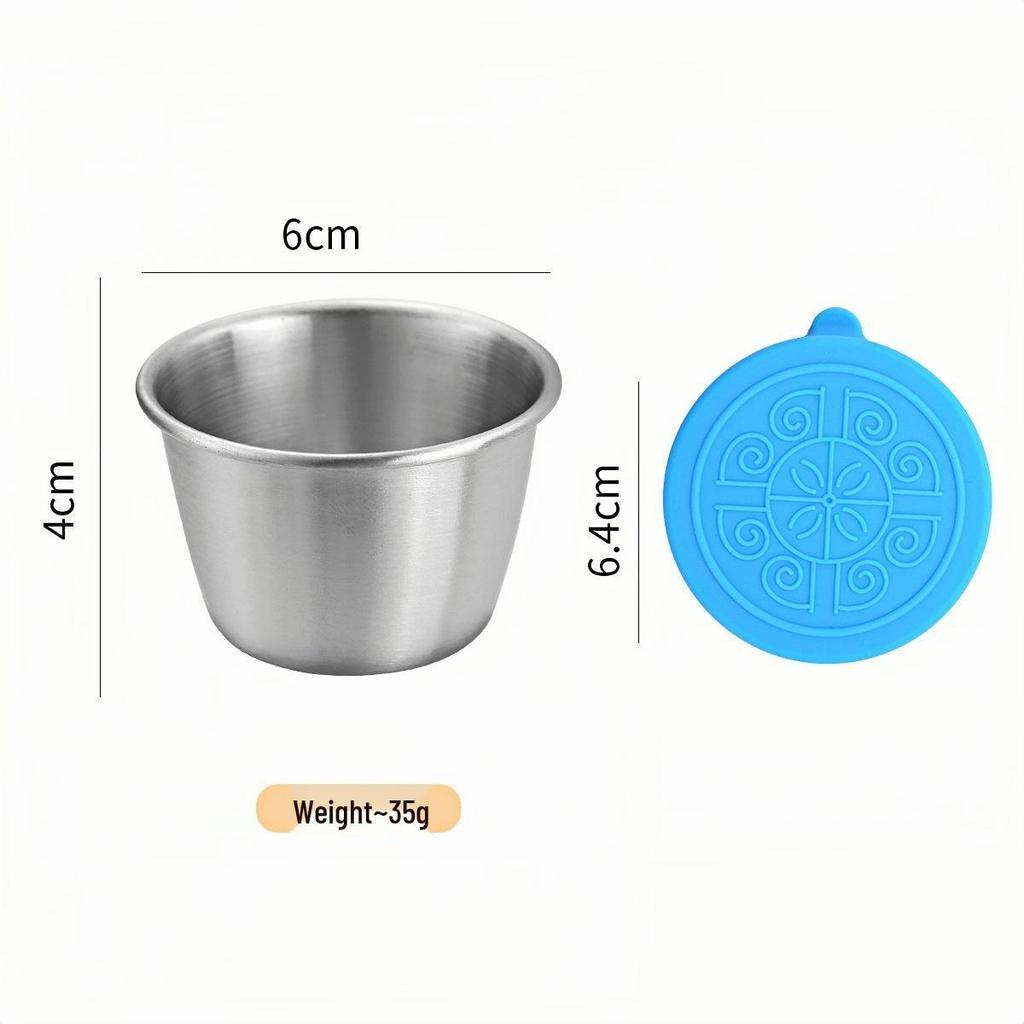 50/70ML Stainless Steel Sauce Cup with Silicone Lid - Leak-Proof Seasoning and Dipping Container