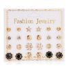 12 Pairs of Zircon Stud Earrings: Pearl, Flower & Bow Designs