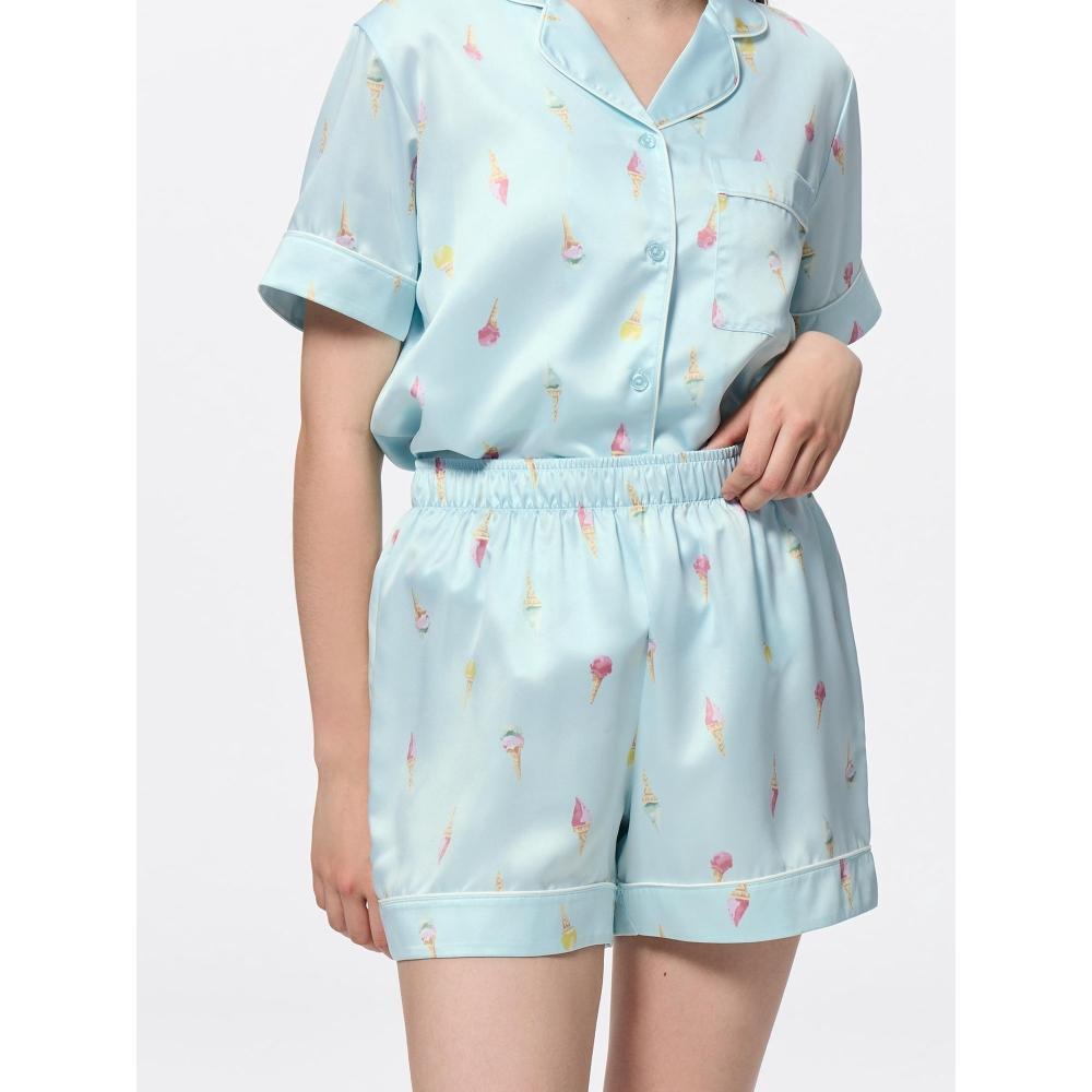 GU by Uniqlo Атласная пижама с короткими рукавами и шортами Gelato 