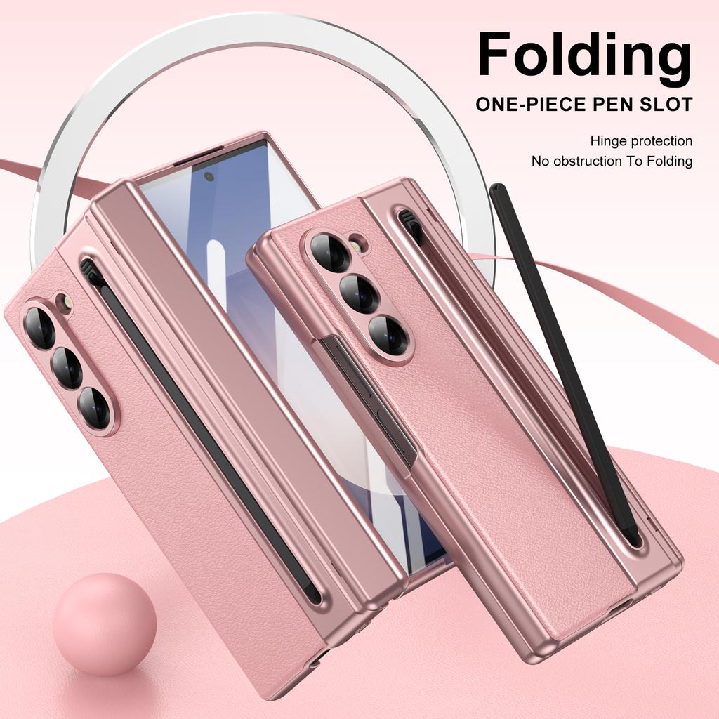 VIETAO Pink Leather Mobile Phone Cases For Samsung Galaxy Z Fold 7 Case With Pen, Full Protection Z Fold 6 Cover With Glass Film