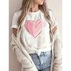 Heart Print Crew Neck T-Shirt Casual Short Sleeve T-Shirt For Spring & Summer Women'S Clothing Slight Stretch Shirts