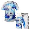 The Tiger 3D Printed T-Shirt/Suit Summer Short Sleeved O-Neck Men's Beach Pants 2 Pcs Set Couple Sportswear Swimming Shorts