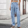 Женские модные однотонные джинсы из денима с карманами, рабочая одежда, повседневные