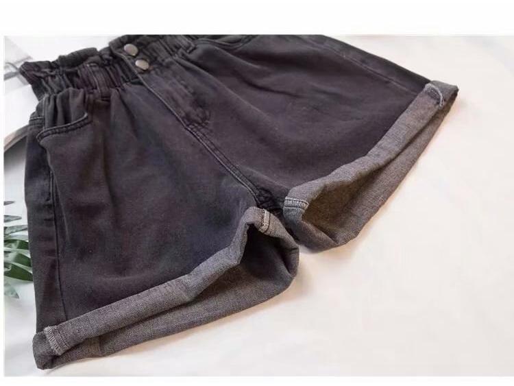 Women's A-line High Waist Denim Shorts - Summer Korean Style, Elastic Waist, Rolled Hem, Loose, Versatile, Slimming, Wide Leg.