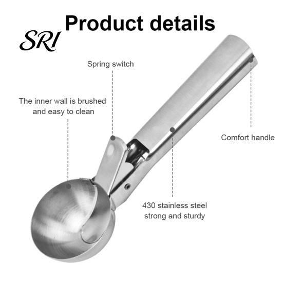 Fruit Scooper Ice Cream Scoop, Stainless Steel with Trigger Non-Slip Handle, Dessert Tool Heavy Duty Metal Scoop for Balls Spoon