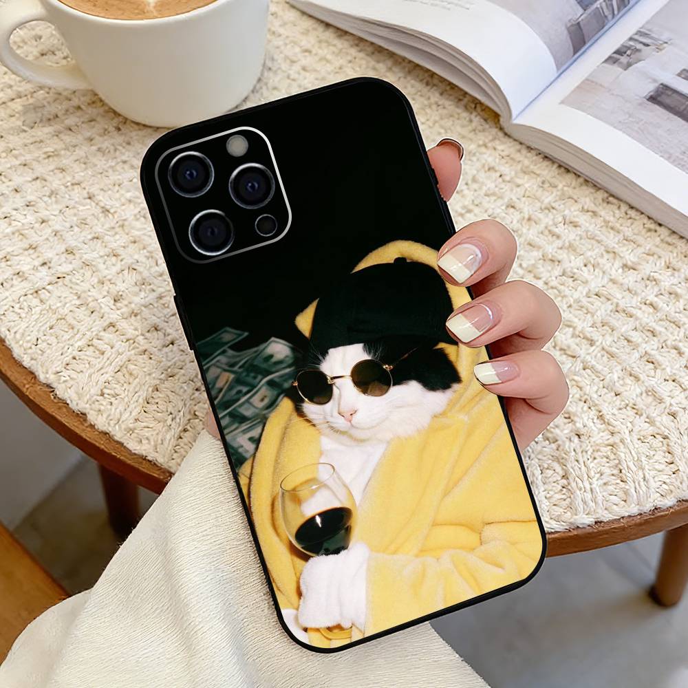 Забавный чехол для телефона с кошкой Pet Cat Funny-Y для iPhone 17, 16, 15, 14, 13, 12, 11 Plus, Pro Max, Другие Мягкий Черный Чехол