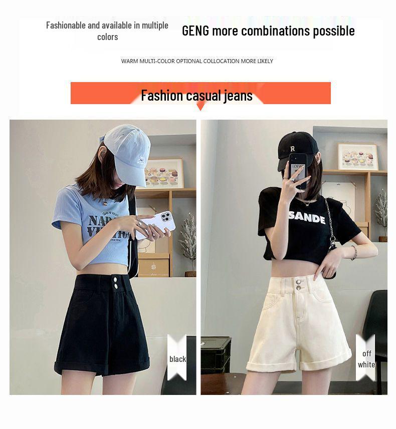 Off-white High-Waisted Wide-leg Denim Shorts for Women - Summer 2025 A-line Slimming Design