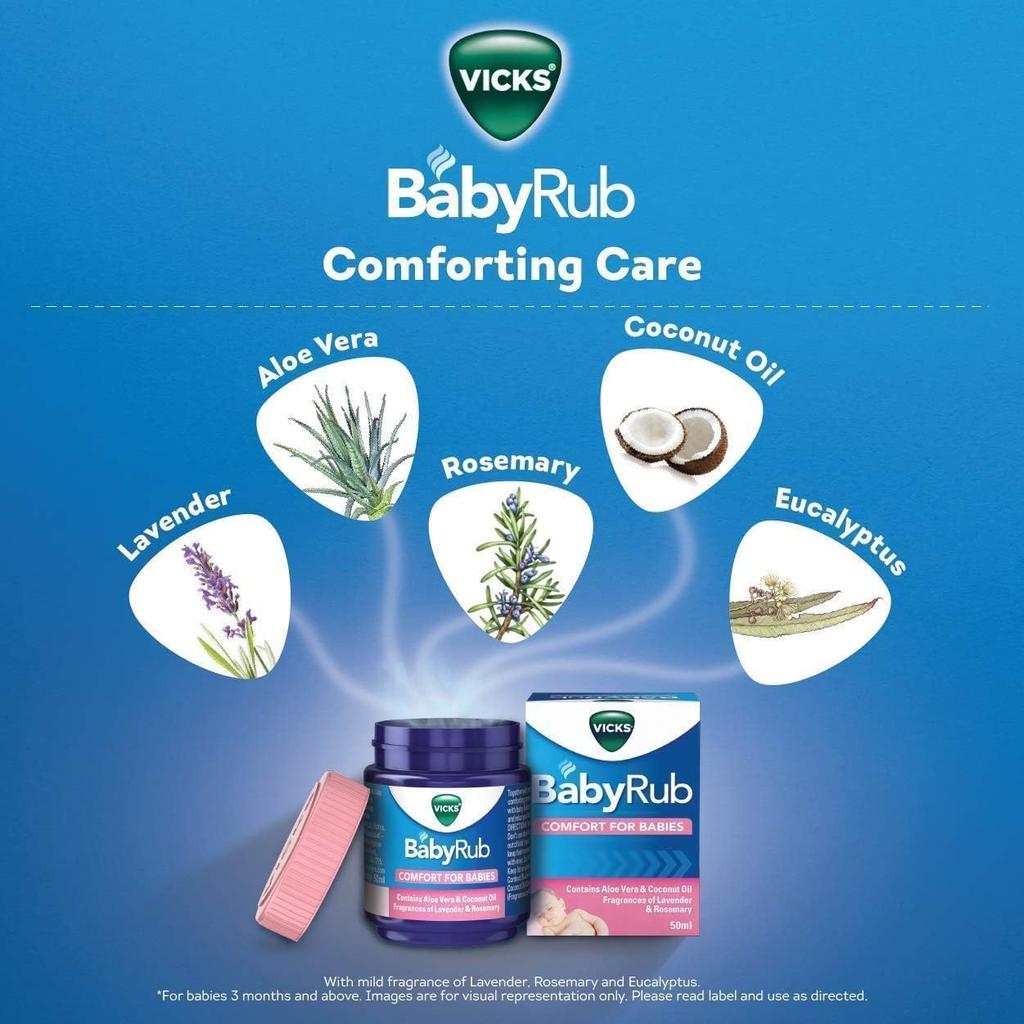 Vicks BabyRub 50 Ml Baby Moisturizing Balm For Soothing And Relaxing Gentle Infant Care Massage Ointment Pack Of 1