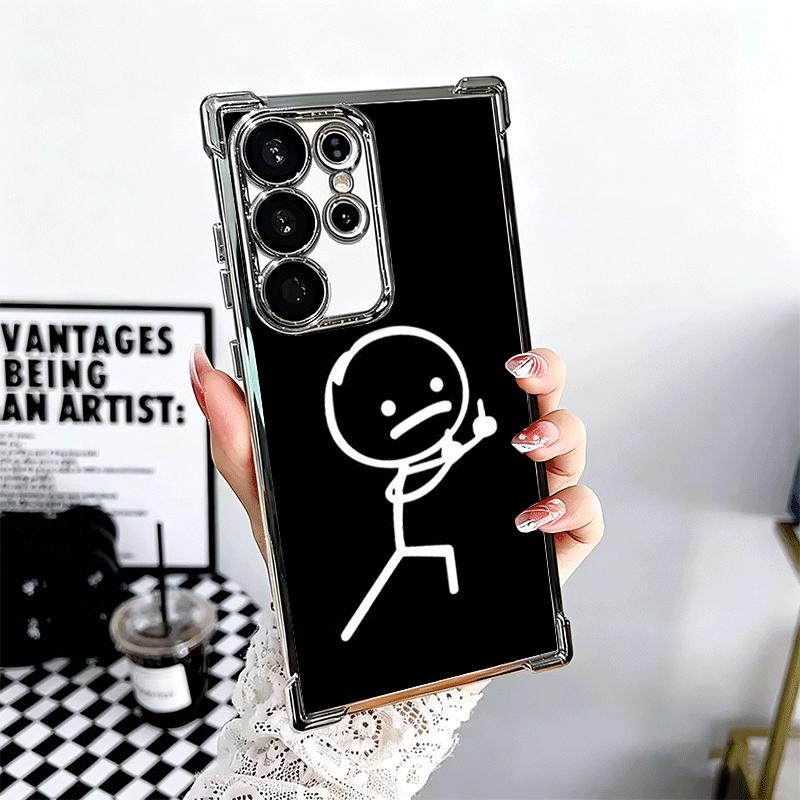 Забавный Человечек-палочка Металлизированный Чехол Для Телефона Для Samsung Galaxy S24 S25 FE S26 Edge S23 Ultra S22 S21 Plus S20 Противоударный Подушка Безопасности C