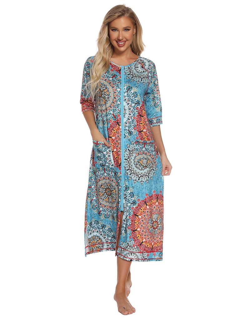 2024 Spring/Summer Comfortable Maternity Nightgown: Casual Loose Fit, Three-Quarter Sleeves, Large Size Pajamas