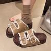 Fashion Flats Platform Women Slippers Fur Fashion Shoes Autumn Casual Dress Woman Sandals 2025 New Designer Walking Zapatos De Mujer