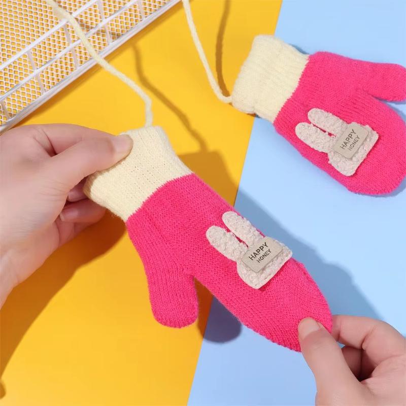 Утепленные варежки для детей Детские варежки Зимние Милые вязаные перчатки для малышей Теплые на веревочке 1-3 года Мальчик Девочка Детские перчатки для рук