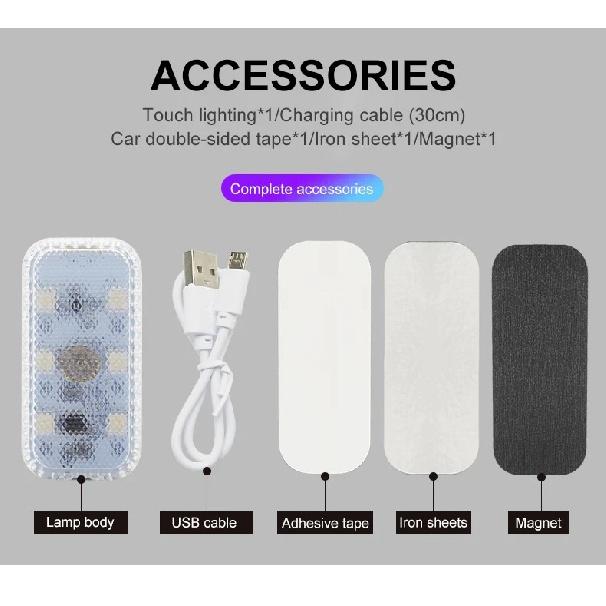 Portable Car Interior Dome Light Finger Touch Sensor Mini LED Reading Lamp Car Roof Magnets USB Charging Atmosphere Lamp
