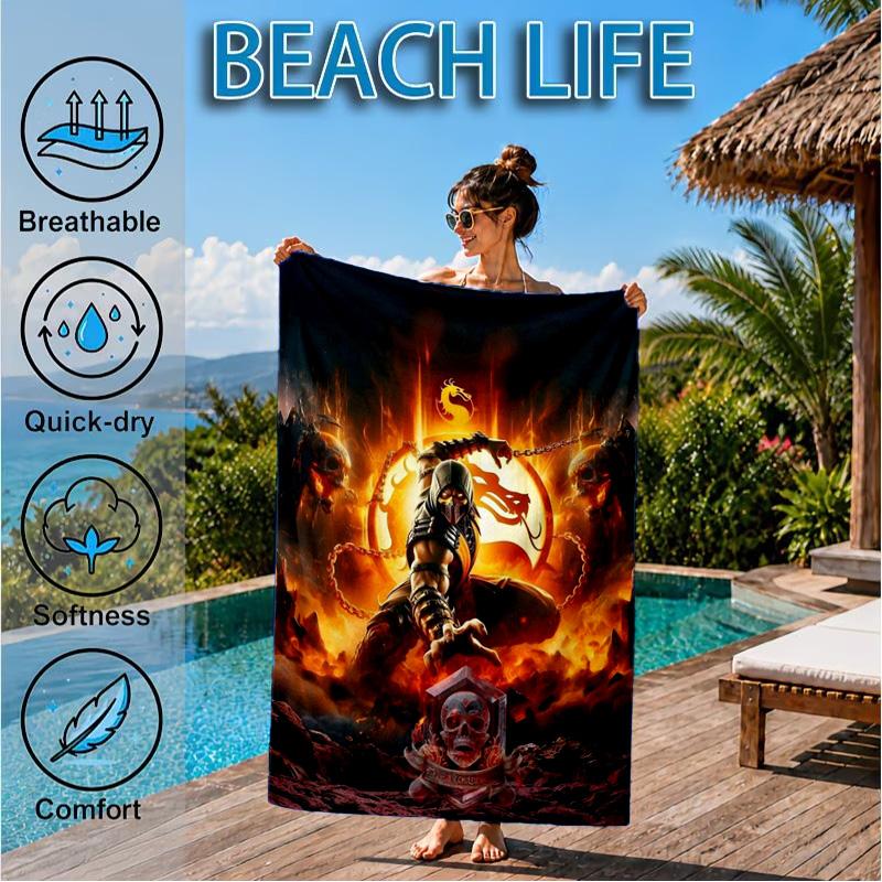 Dark Warrior's Mortal Kombat Beach Towel, Quick-drying, Easy to Care for, Suitable for Both Fitness and Beach Vacations,Sports Essential