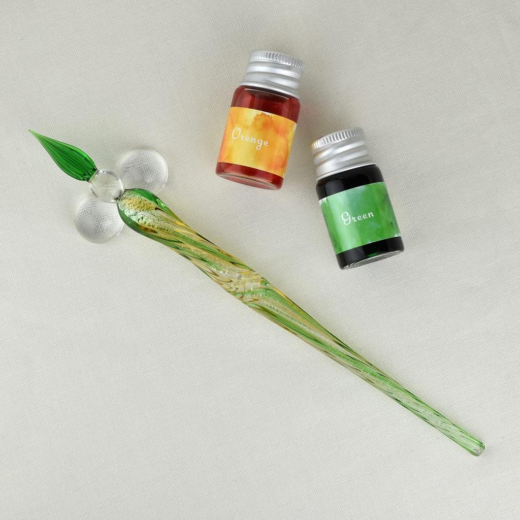 Fourcart Cute Handmade Glass Crafts [Glass Pen Twist] GR 2-Color (1 Green & 1 Orange) Set X 3