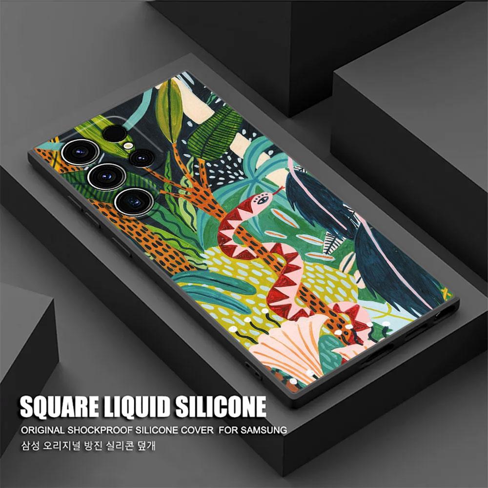 Иллюстрация Jungle Art Змея Кошки Ленивец Чехол S26Ultra Для Samsung Galaxy S26 S25 S24 S23 S20 S21 FE S22 Ultra Plus Чехол для Телефона
