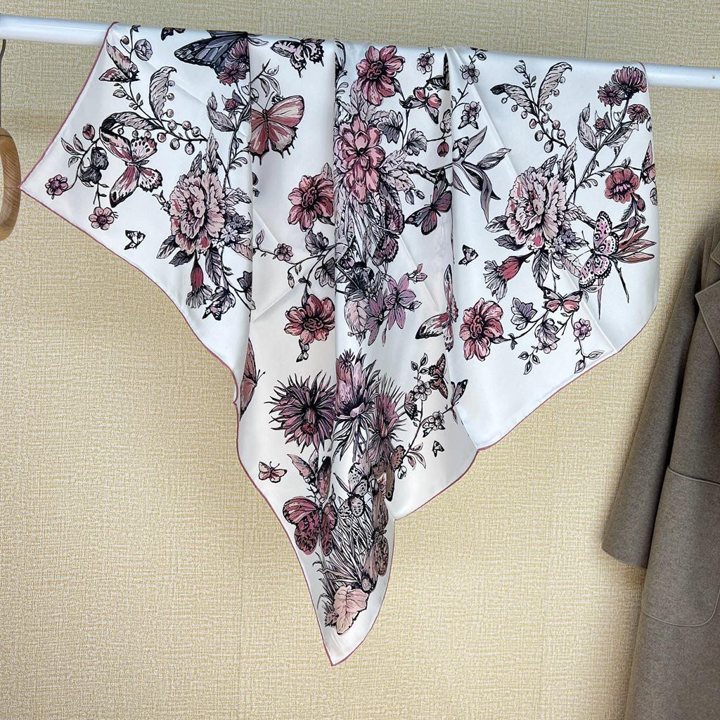 Шелковый твиловый шарф Silk Road в черно-белом французском стиле для весны/лета