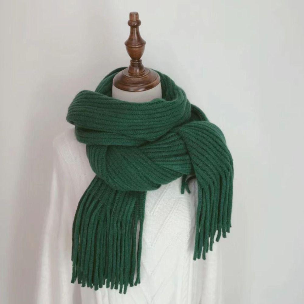 Long Tassel Solid Color Scarves Soft Knitted Scarf New Winter Cashmere Scarf  Women