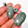Banded Green Opal Blue Topaz Gemstone 925 Silver Plated Pendant 2.46"