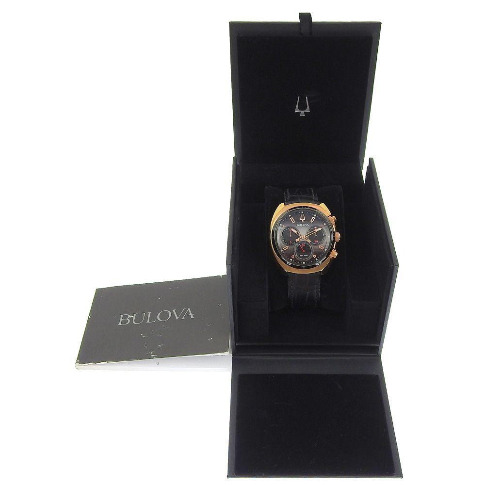 Б/у [BULOVA] Bulova Curve Chronograph 98A156 Позолоченный x Кожаный Кварцевый Хронограф Мужские часы с черным циферблатом