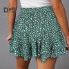 Женские шорты с высокой талией, мини-юбка с оборками, эластичный пояс на шнурке, струящиеся летние шорты из шифона в стиле бохо с цветочным принтом