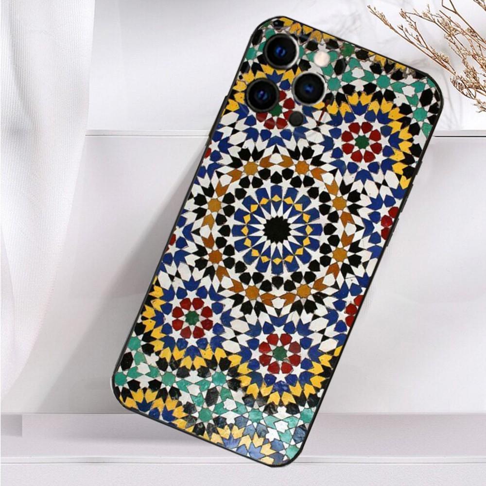 M-Марокканская плитка Чехол для телефона Для iPhone 16,15,14,13,12,11 Plus,Pro Max,XS,X,XR,SE,Mini,8,7 Мягкий силикон Черный чехол