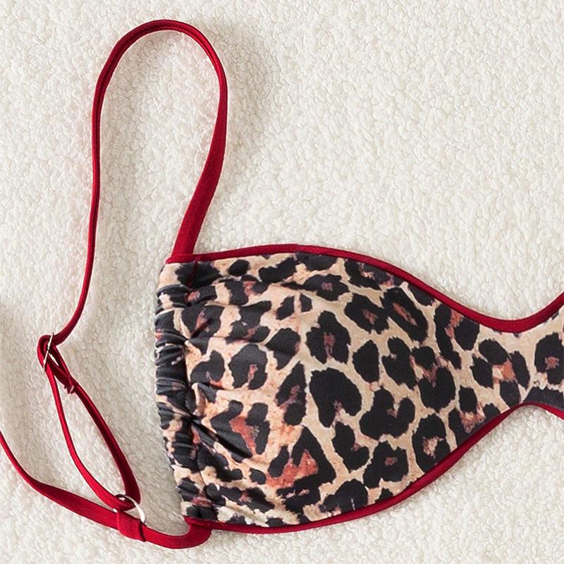 1011 new European and American leopard print lace-up swimsuit women's three-point sexy bikini vacation beach hot spring swimsuit