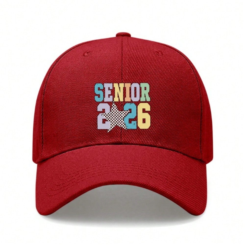 Trendy Senior 2026 Baseball Cap - Unisex Adjustable "SENIOR 2026" Print Black Baseball Hat For Graduation