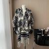 Women's Retro Ink Painting Tassel Cape Shawl - Double-Sided, Loose-Fit Autumn Outerwear.