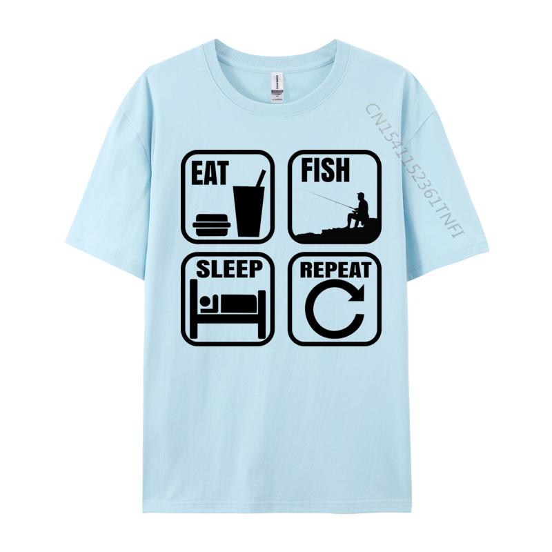 Eat Sleep Fish Repeat Tshirt Design TShirt Slim Fit Premium Cotton Man Tops Shirts Comfortable Black