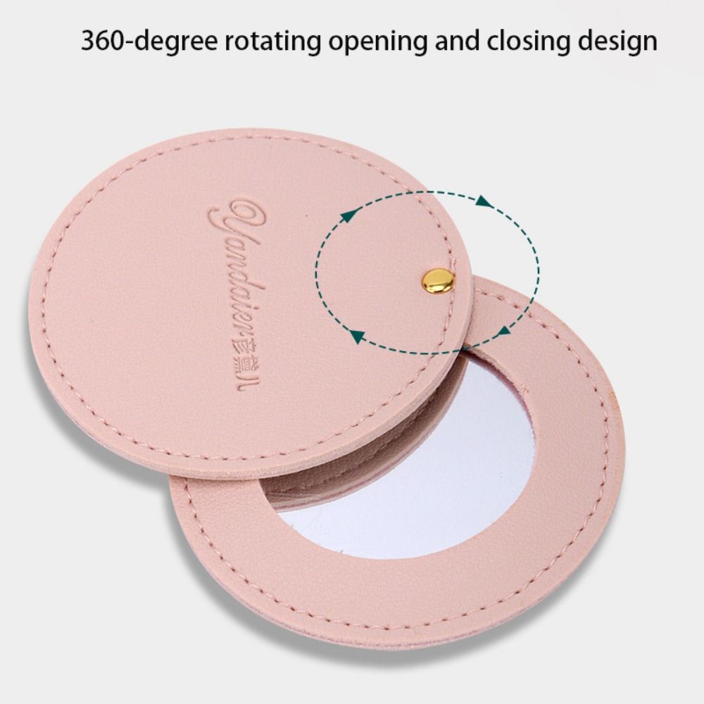 Round Round Beauty Mirror 360 Degree Rotation Folding Pocket Mirror Leather Rotating Mirror Travel