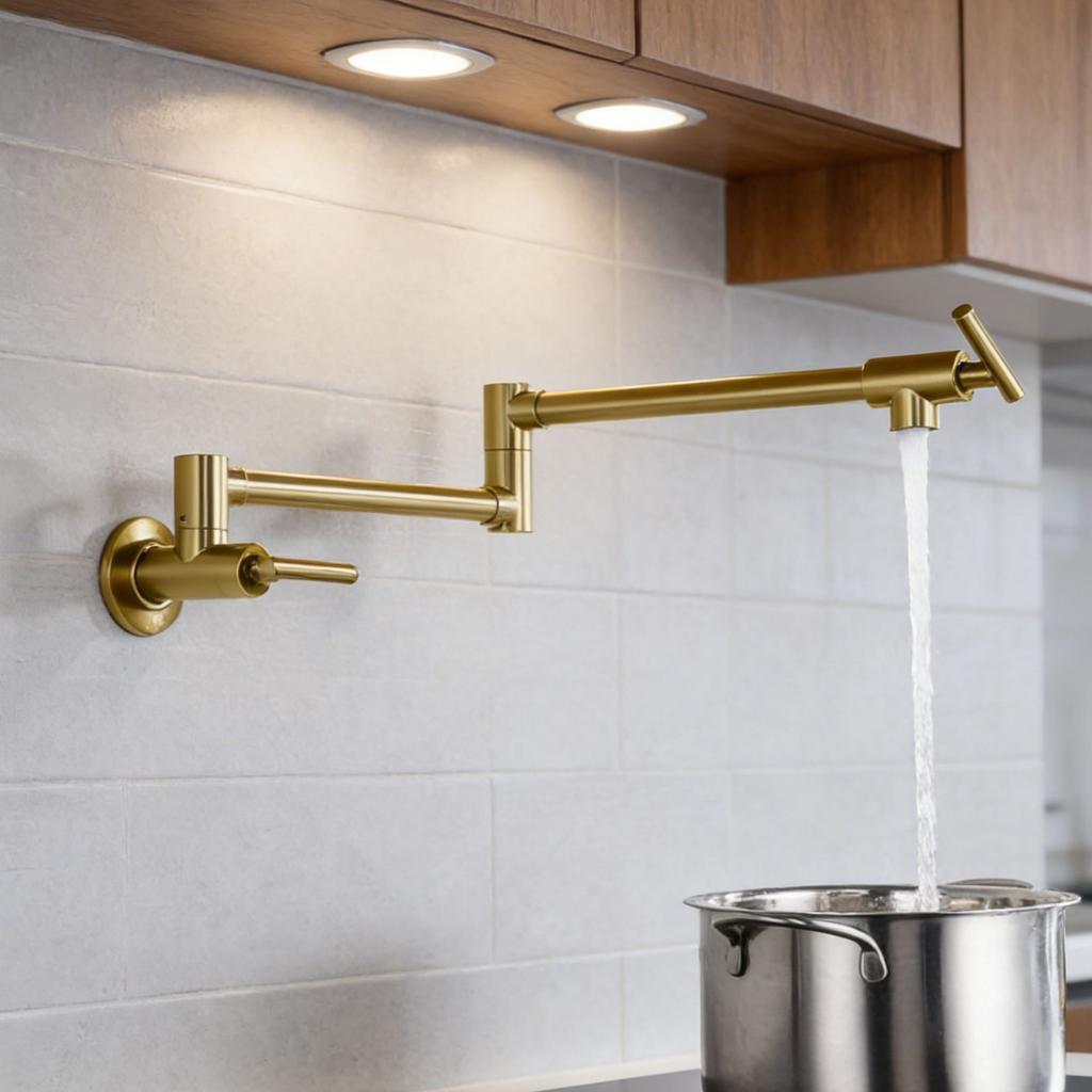 Foldable Kitchen Faucet Brushed Gold Pot Filler Tap Wall Mounted Single Cold Gray Tap Rotation Foldable Spout Sink Faucets