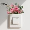 Waterproof Switch Sticker Removable Flower Sticker, Colorful Rose Peony Wall Protective Cover Decals, DIY Light for Bedroom Living Room PVC