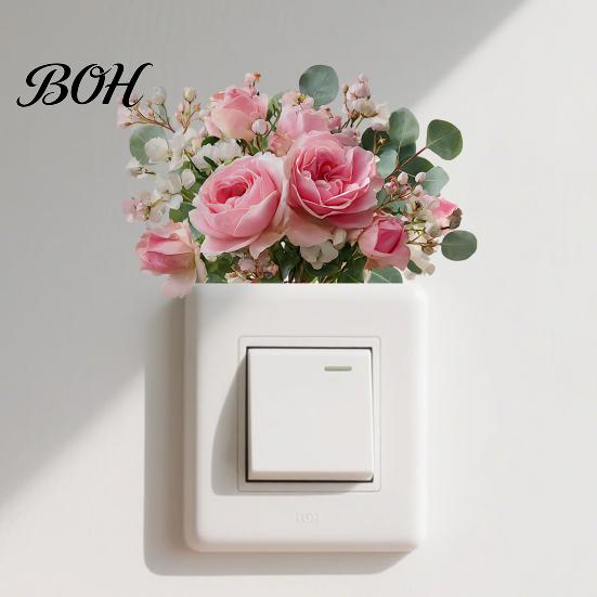 Waterproof Switch Sticker Removable Flower Sticker, Colorful Rose Peony Wall Protective Cover Decals, DIY Light for Bedroom Living Room PVC