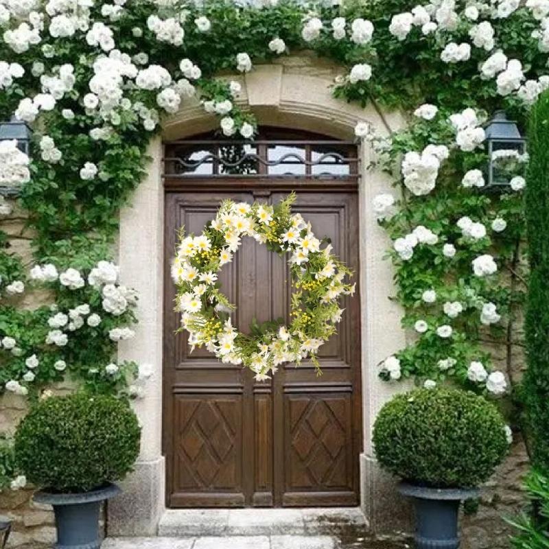 Spring Wreath Artificial Daisys Wreath with Flower Summer Wreath for Front Door Wall Window Party Festival Wedding Decors