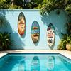 yangyizhi 1/3Pcs Surfboard Plaque Decoration, Solid Wood Vintage Coastal Wall Sign, Retro Seaside Style Art Ornament for Indoor Outdoor Use