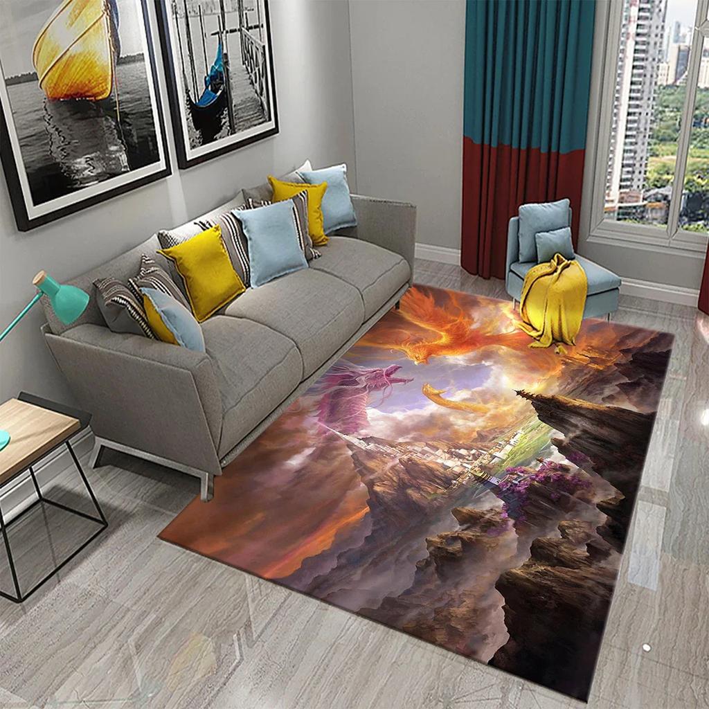 3D Красочный ковер с узором дракона Кухня Ванная комната Гостиная Детская спальня Прихожая Нескользящий Впитывающий Модный ковер для домашнего декора