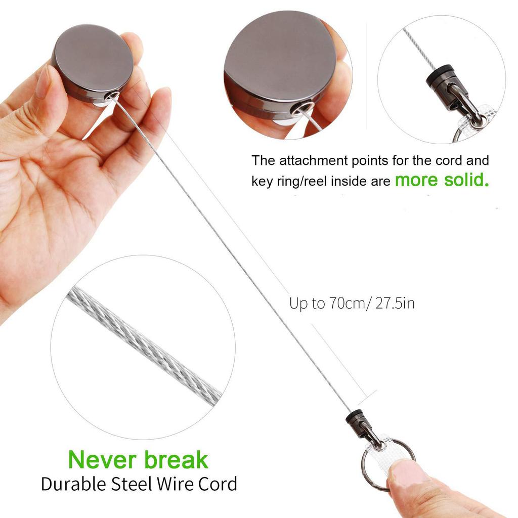 Heavy Duty Retractable Metal Wire Keychain Pull Badge Reel ID Lanyard Name Tag Card Badge Holder Reel Key Ring Outdoor Tool