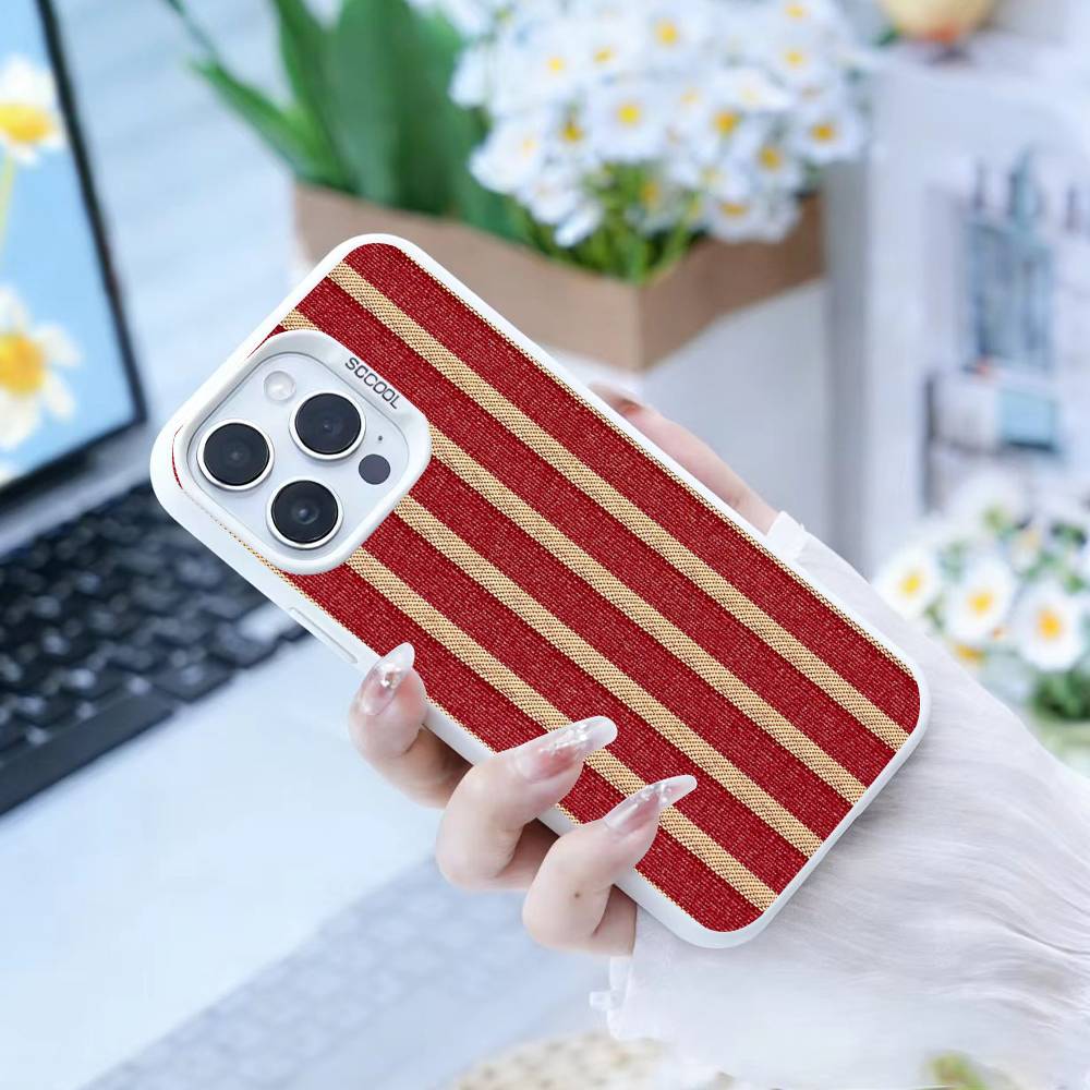 Бордово-белая полоска Чехол для телефона Для iPhone17, 16,15,14,13,12 Pro Max белый Конфетный Матовый Ударопрочный Чехол