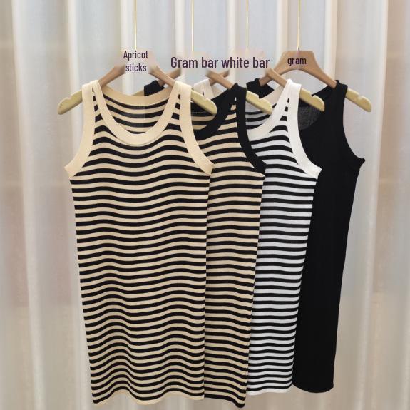 Корейское ретро-полосатое платье-безрукавка - летний стиль для женщин, милая и стильная узкая юбка на бедрах