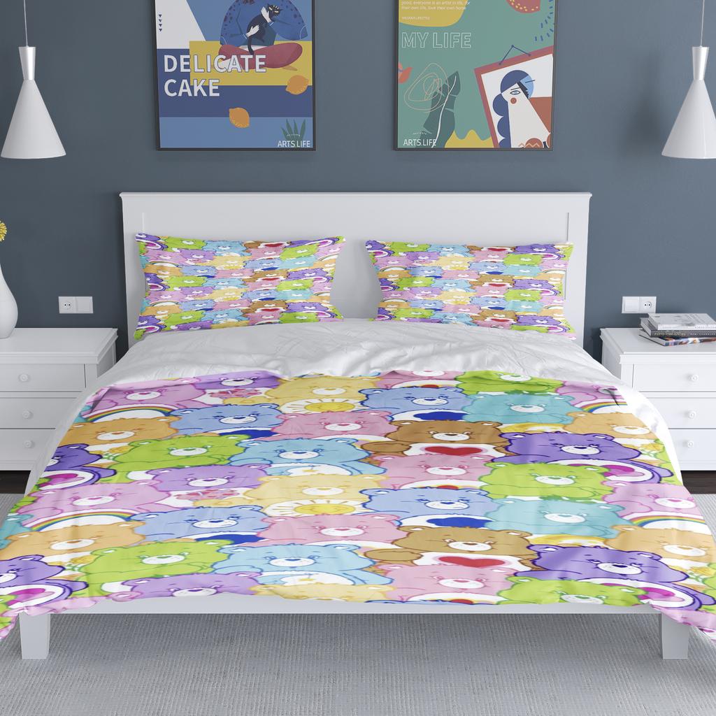 Мультяшные девочки Аниме Набор пододеяльника Care Bears Каваий Набор пододеяльника и наволочек Детский постельный набор Декор Полный Размер Королевы